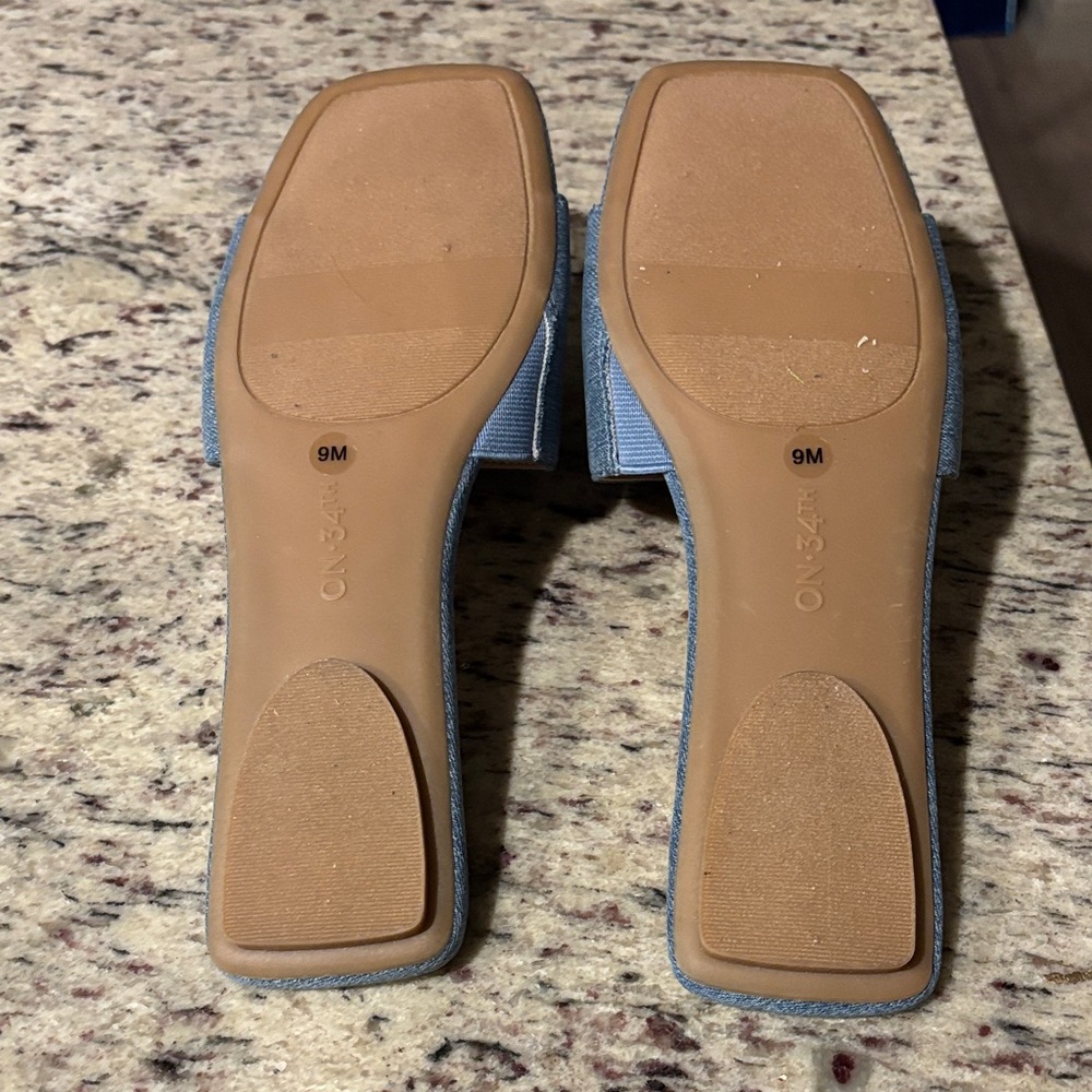 Denim Slide Sandals with Crystal Bow - Blue - Picture 5 of 5